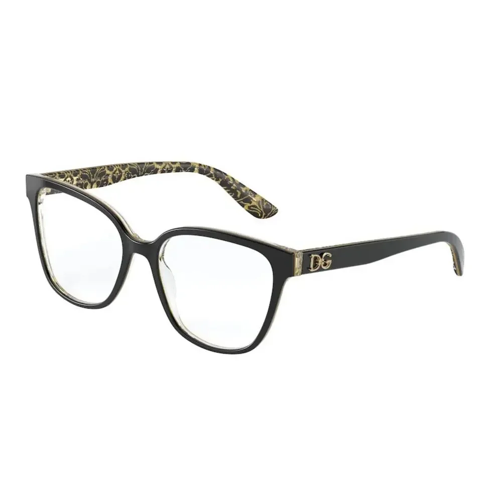 DOLCE & GABBANA DG 3321 3215 Black Damasco Gold Glitter Made in Italy 54-17-140
